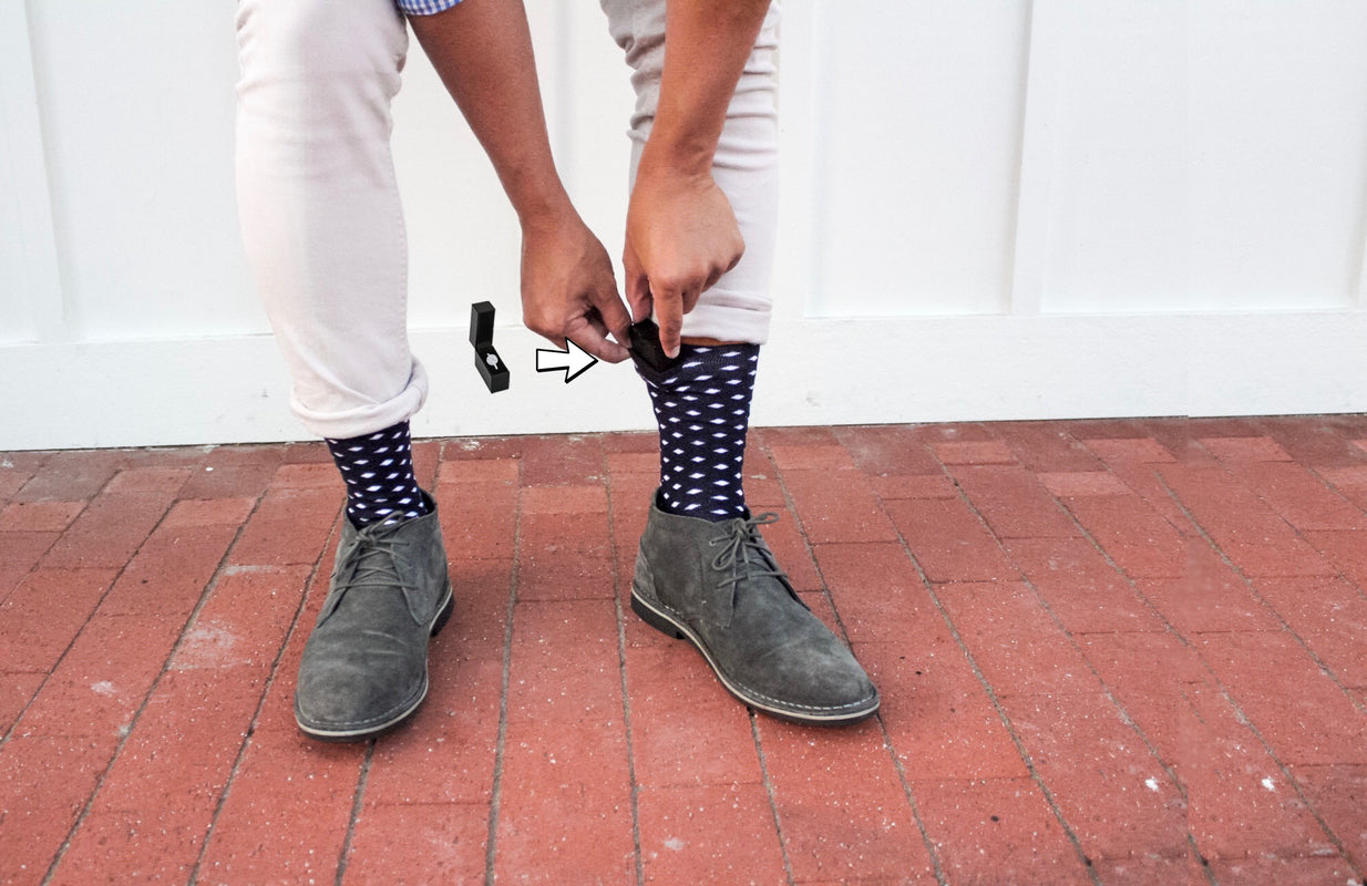 Pocket Sock hides thin ring box for surprise proposal