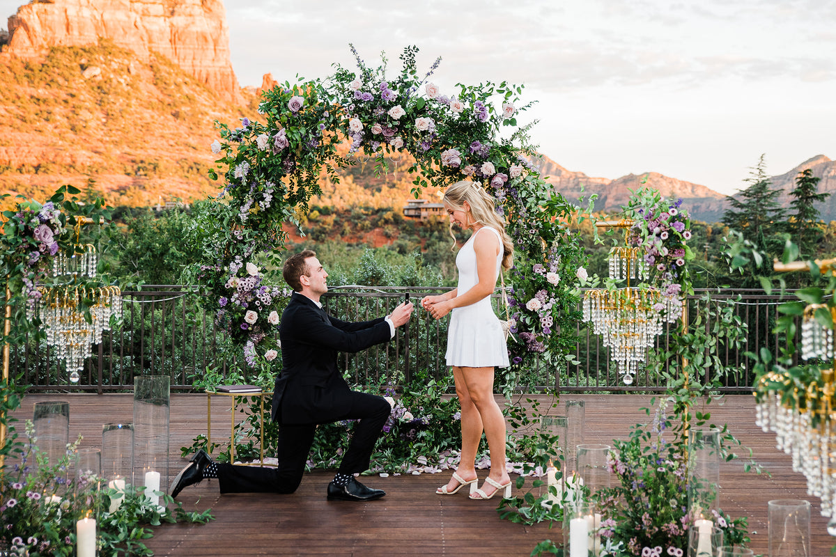 romantic marriage proposal set up with thin ring box and box sock